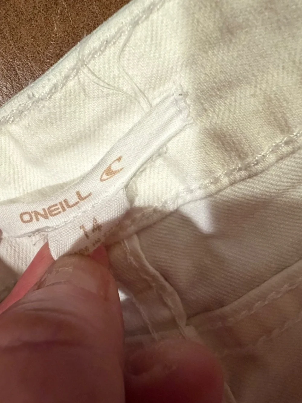 O'Neill Girls White Denim Cut-Off Shorts Size 14 Cotton Zip Pockets Distressed